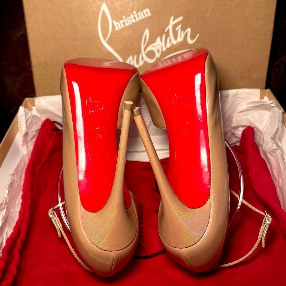 Christian Louboutin RoundChick Alta 120 Iridescent patent nude peeptoe pump EU39 - Picture 11 of 11